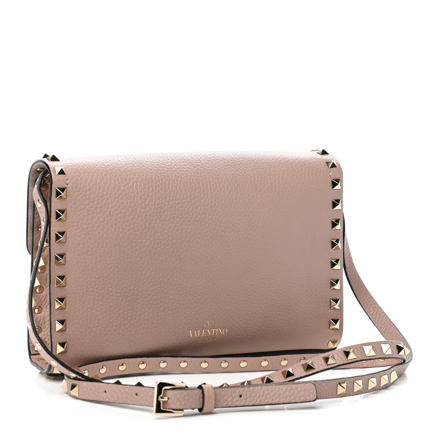 Valentino Garavani Pebbled Calfskin Medium Rockstud Flip Lock Crossbody Bag Poudre 3 of 8