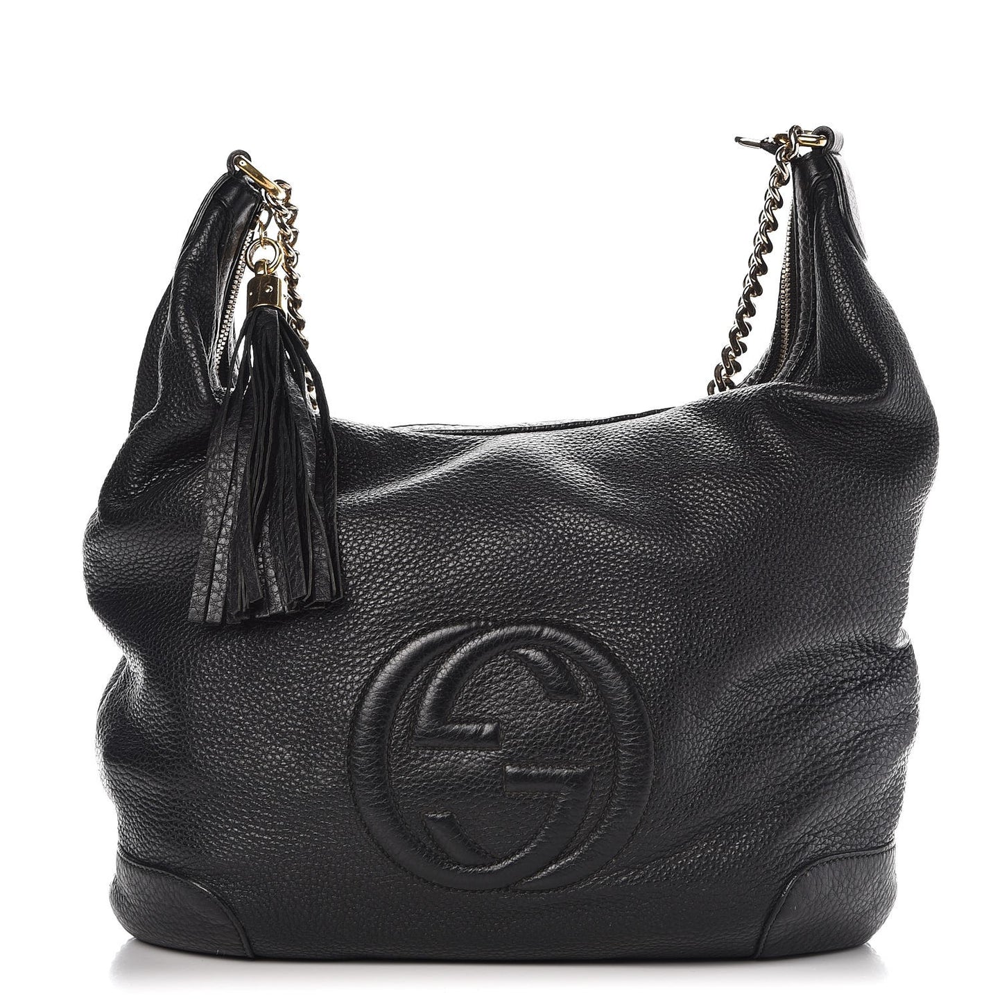 Pebbled Calfskin Medium Soho Chain Hobo Black