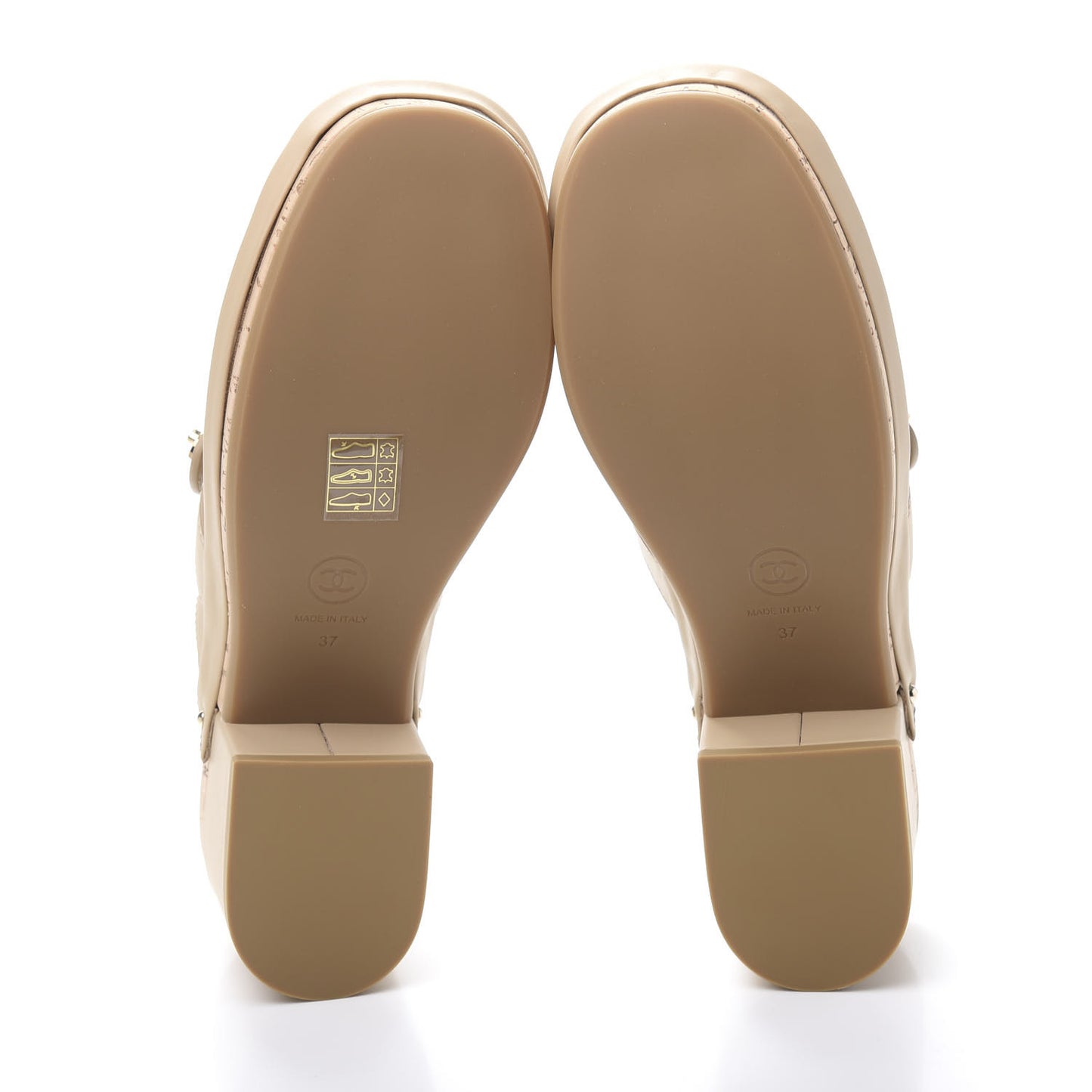 Calfskin CC Turn Lock Clogs 37 Beige
