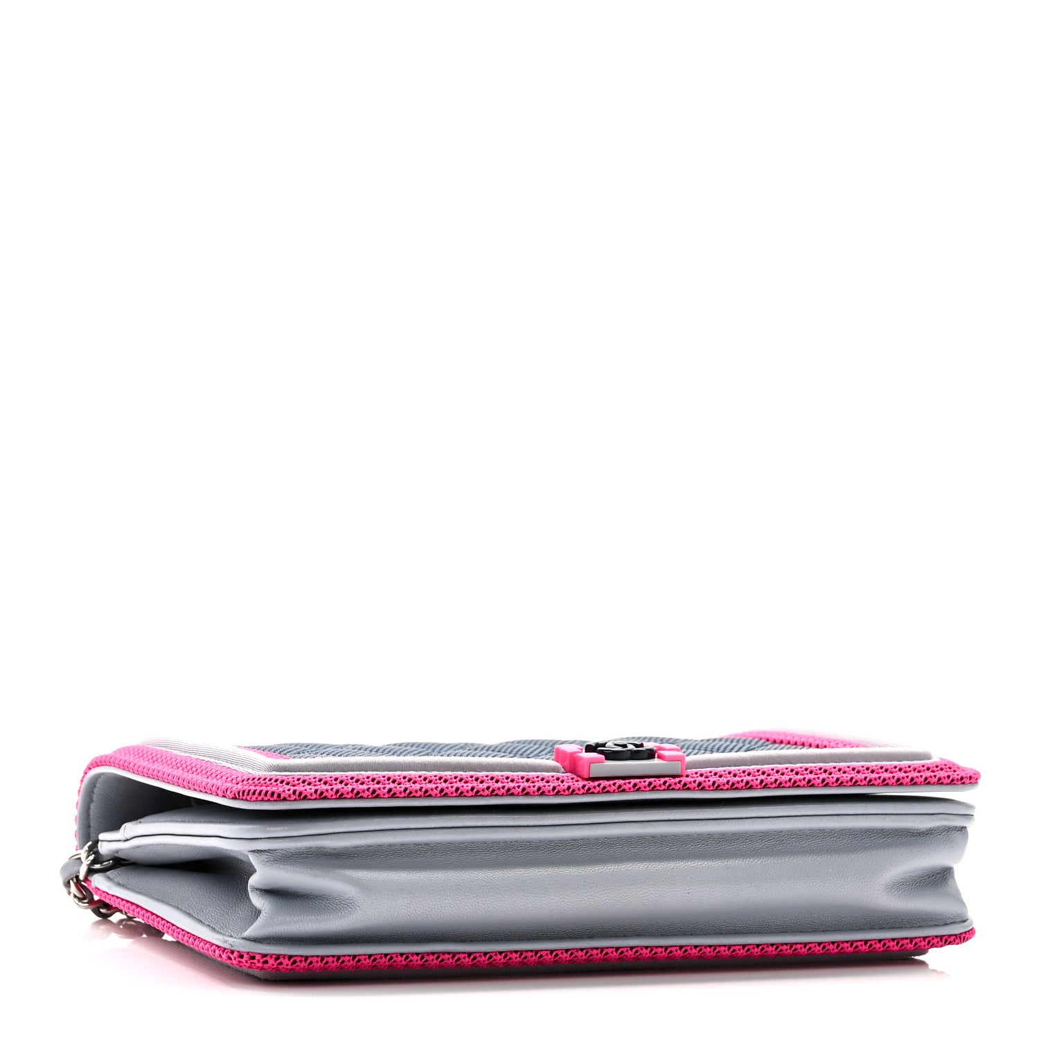 Chanel Canvas Quilted Fluo Boy Wallet On Chain WOC Dark Navy Fuchsia Grey 4 of 11