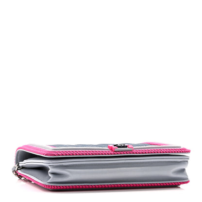 Chanel Canvas Quilted Fluo Boy Wallet On Chain WOC Dark Navy Fuchsia Grey 4 of 11