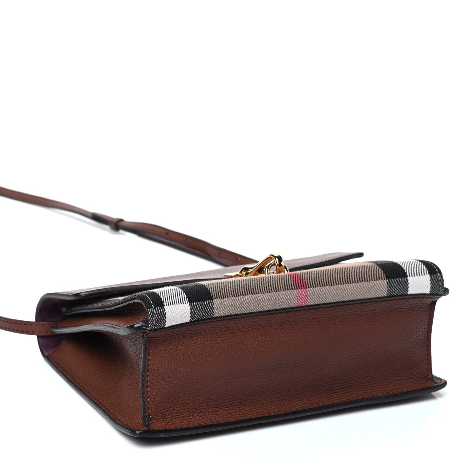 Burberry Derby Calfskin House Check Small Macken Crossbody Bag Tan 3 of 4