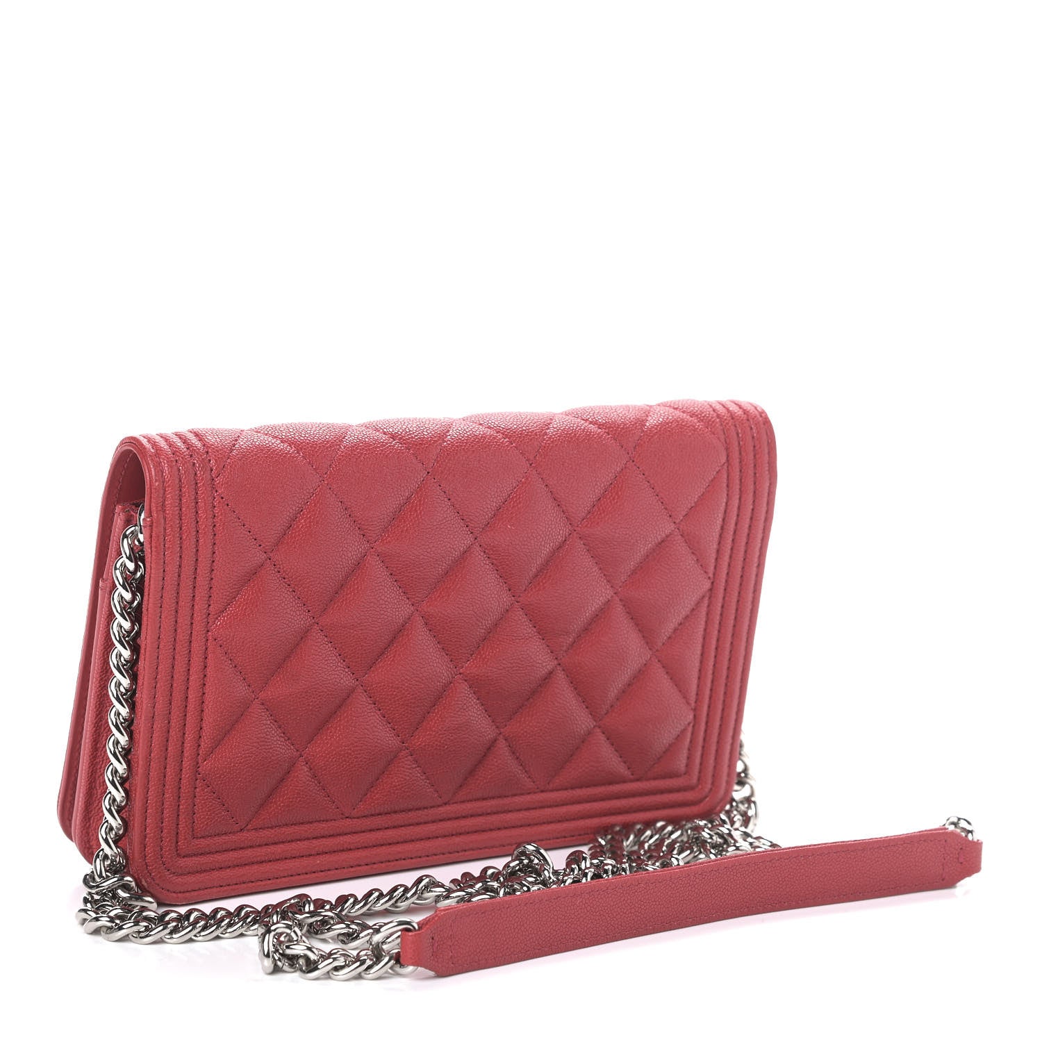 Chanel Caviar Quilted Boy Wallet On Chain WOC Red 2 of 9