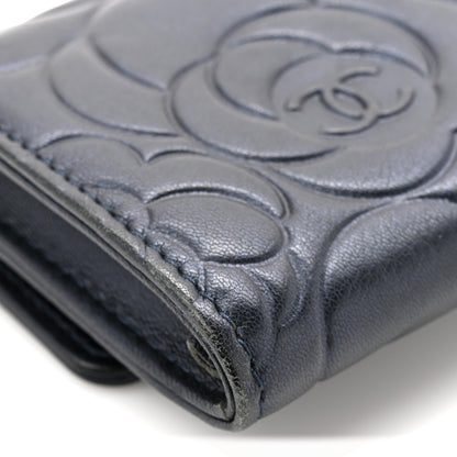 Chanel Lambskin Camellia Embossed Flap Card Holder Navy 9 of 12