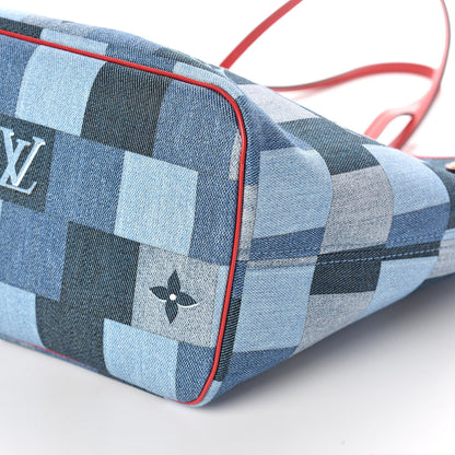 Louis Vuitton Denim Damier Monogram Patchwork Neverfull Blue Rouge 10 of 10