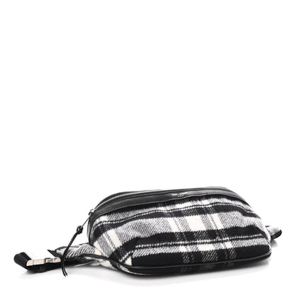 Saint Laurent Wool Tartan Belt Bag Black White 4 of 9