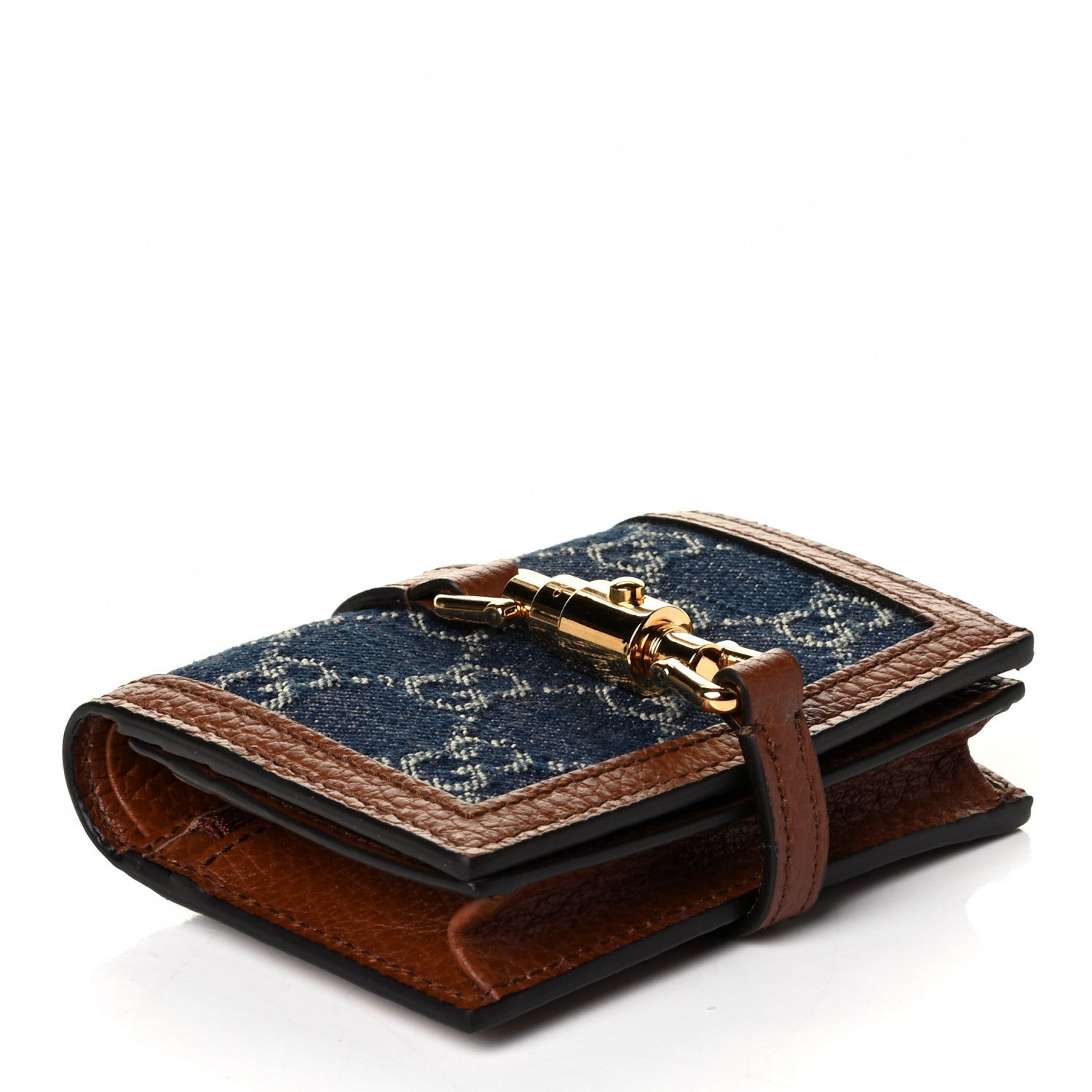 Gucci New Denim GG Monogram Jackie 1961 Card Case Blue Tea Cuir 3 of 5