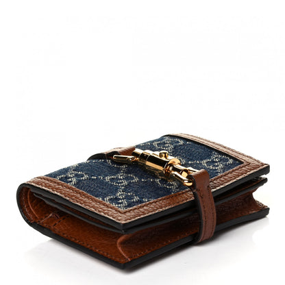 Gucci New Denim GG Monogram Jackie 1961 Card Case Blue Tea Cuir 3 of 5