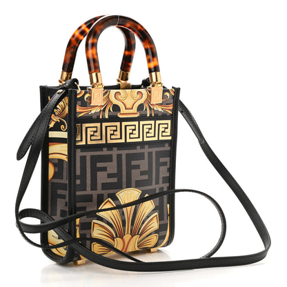 Fendi X VERSACE Vitello King Catalan Mirror Plexiglass Fendace FF Baroque Logo Mini Fendi Sunshine Shopper Tote Black Gold 3 of 10
