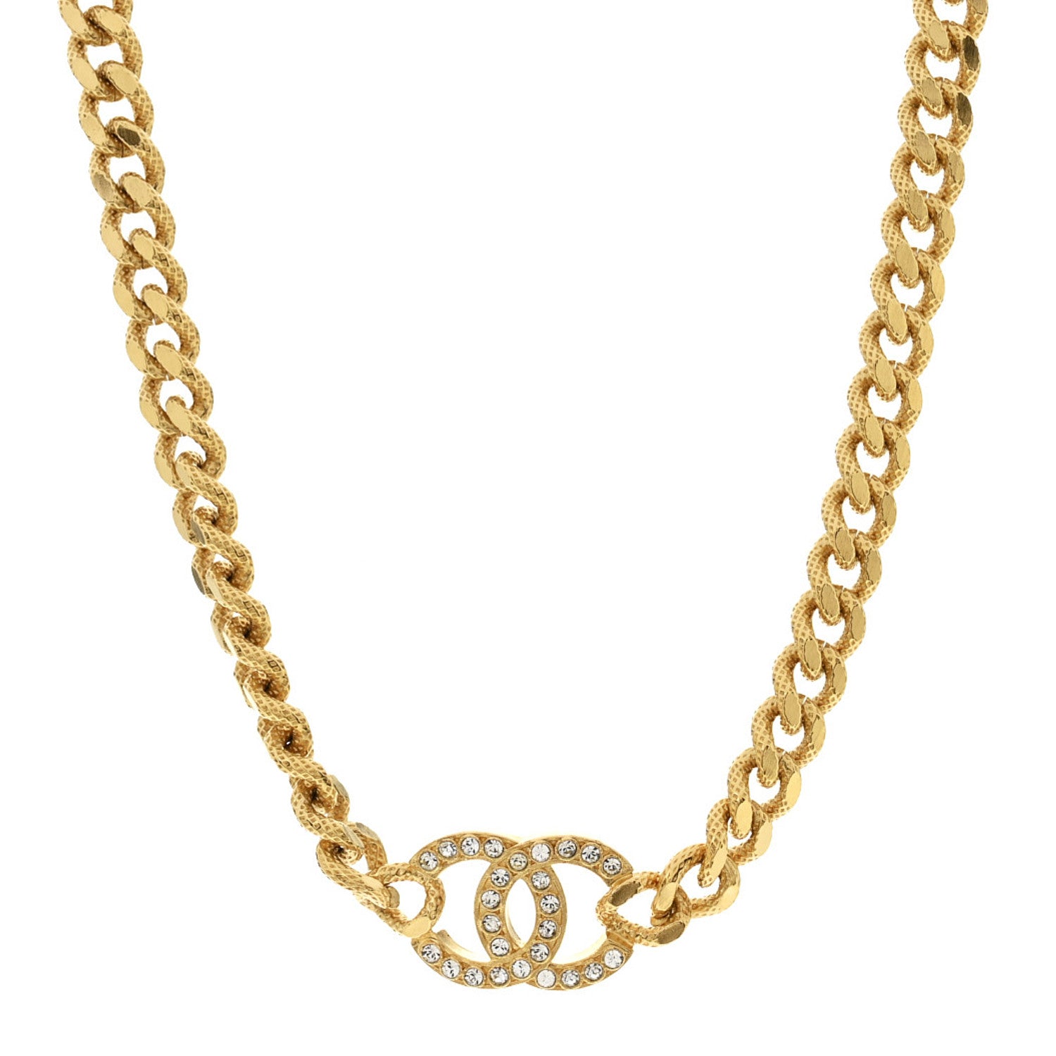 Chanel Crystal Chain Link CC Choker Necklace Gold 1 of 7