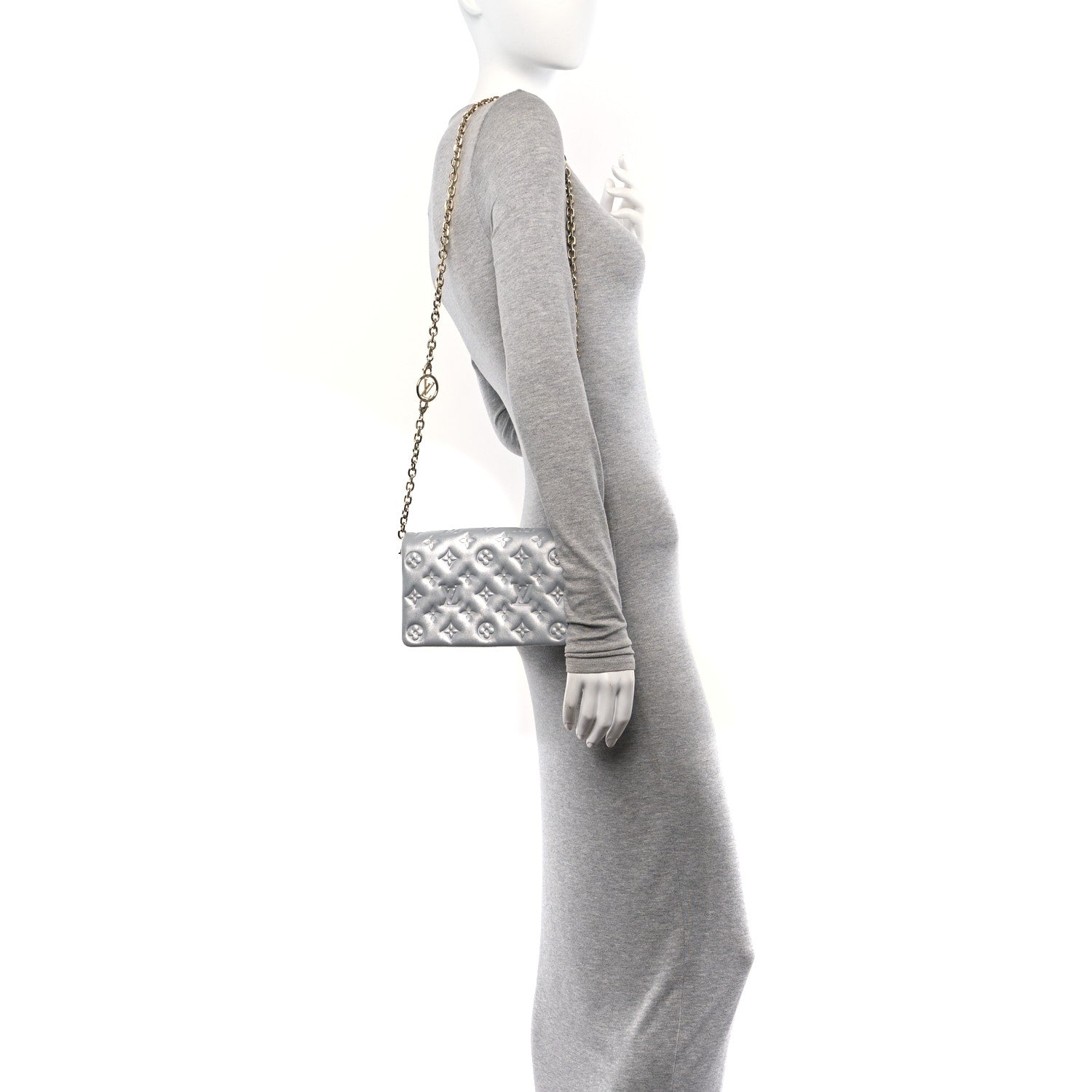 Louis Vuitton Metallic Lambskin Embossed Monogram Pochette Coussin Silver 2 of 9