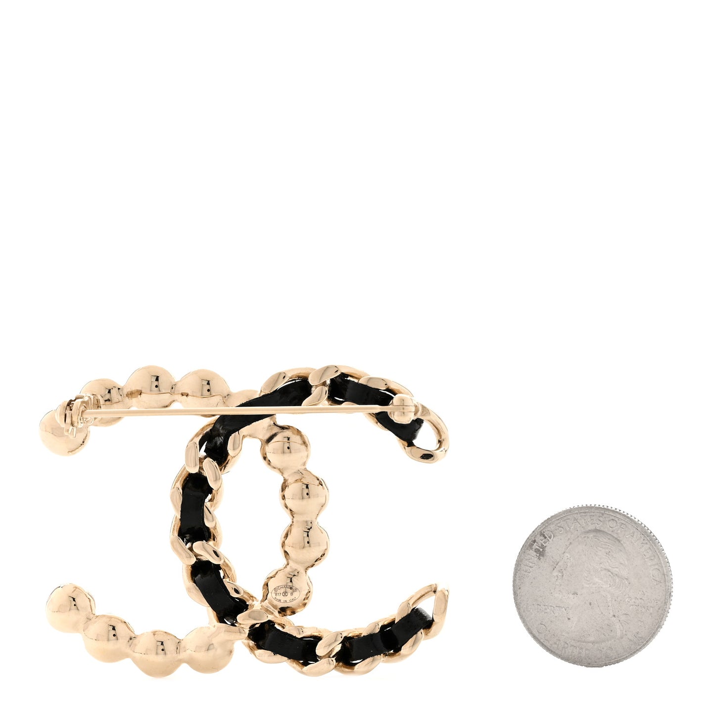Lambskin Pearl CC Chain Brooch Black Gold