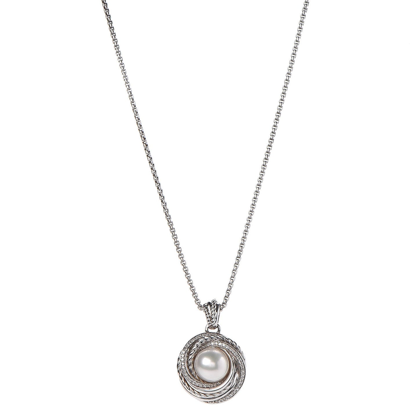 Sterling Silver Diamond Pearl 8mm Crossover Pendant Necklace