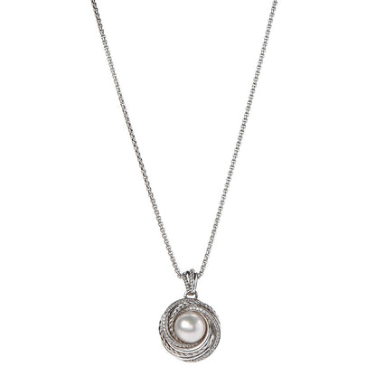 David Yurman Sterling Silver Diamond Pearl 8mm Crossover Pendant Necklace 1 of 8