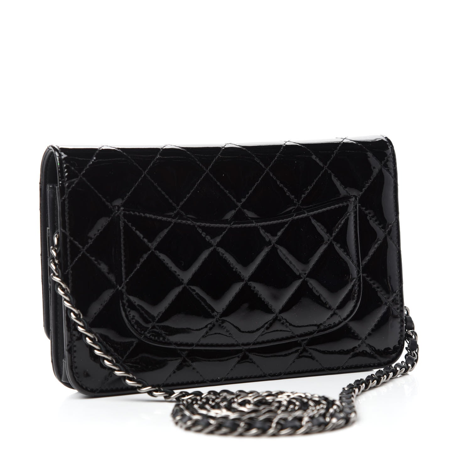 Chanel Patent Quilted Wallet On Chain WOC Black 3 of 13