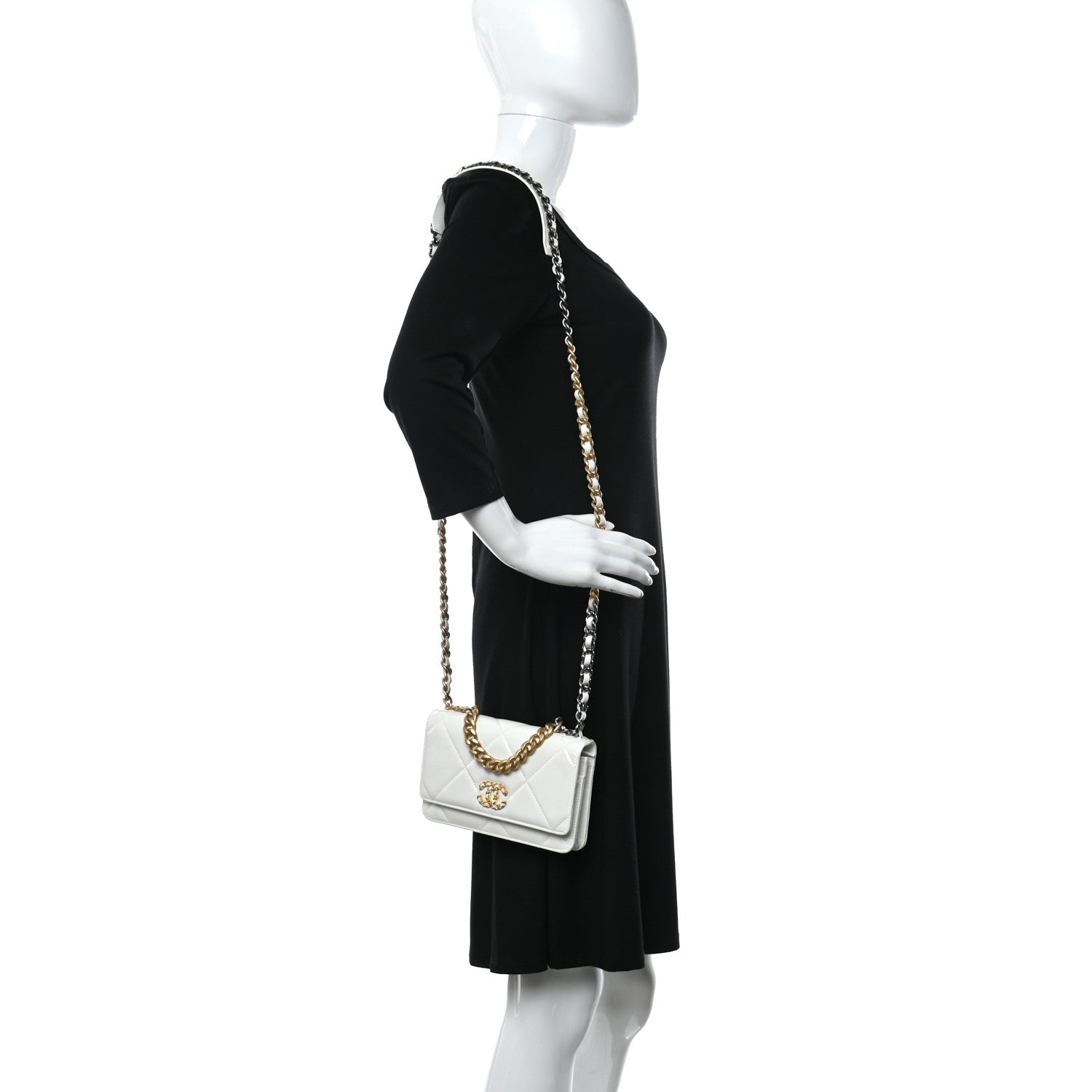 Chanel Shiny Crumpled Calfskin Quilted Chanel 19 Wallet On Chain WOC White 2 of 13