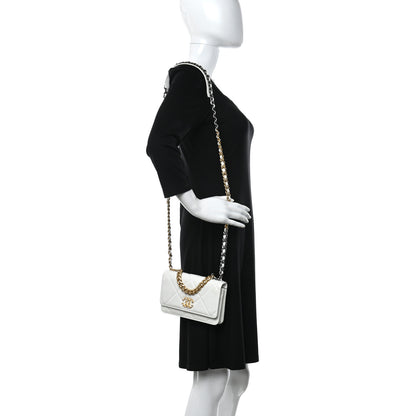 Chanel Shiny Crumpled Calfskin Quilted Chanel 19 Wallet On Chain WOC White 2 of 13