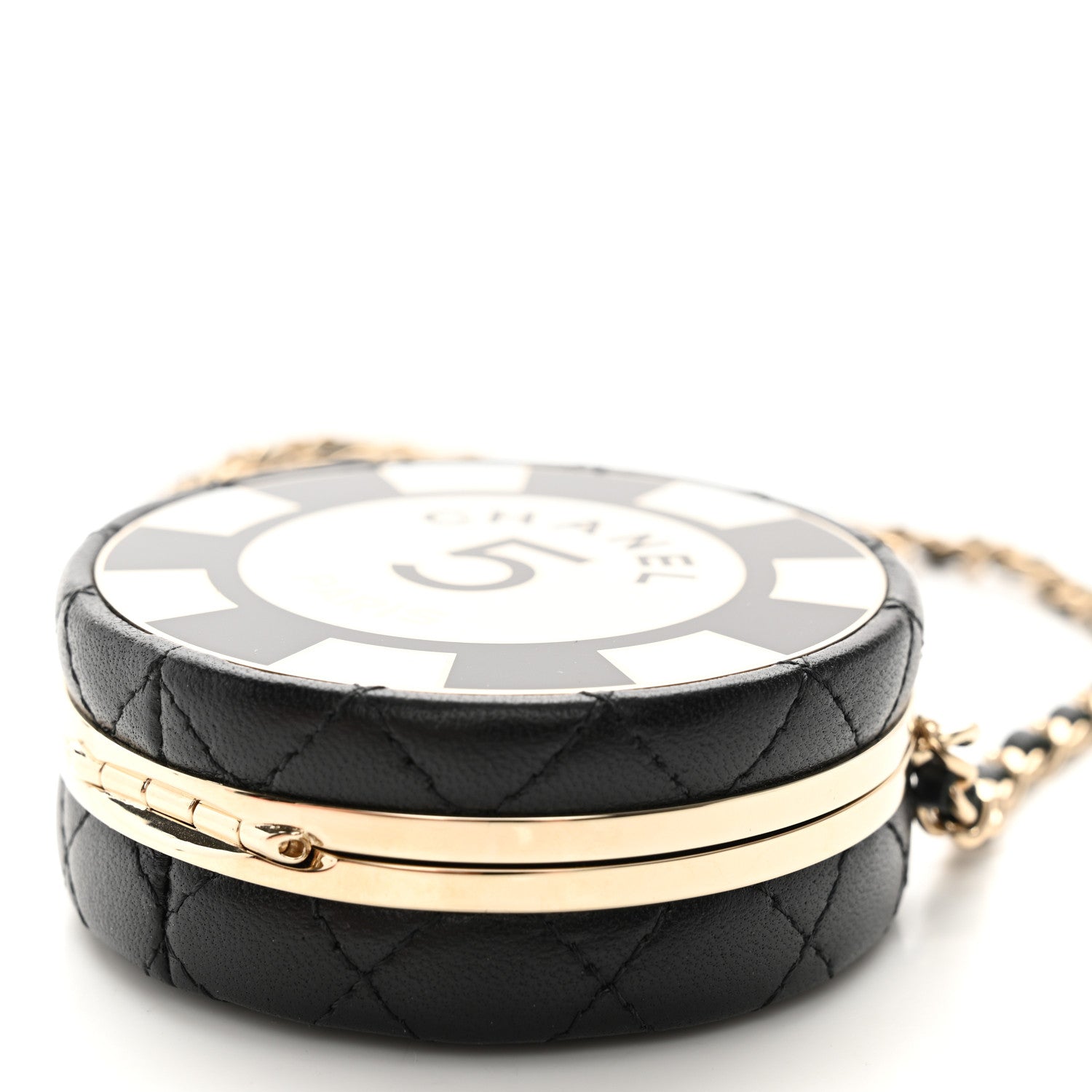 Chanel Lambskin Enamel Quilted Round Poker Chip Clutch With Chain Black White 11 of 11