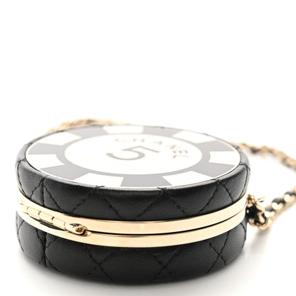 Chanel Lambskin Enamel Quilted Round Poker Chip Clutch With Chain Black White 11 of 11