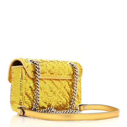 Gucci Sequin Matelasse Diagonal Mini GG Marmont Shoulder Bag Gold 3 of 13