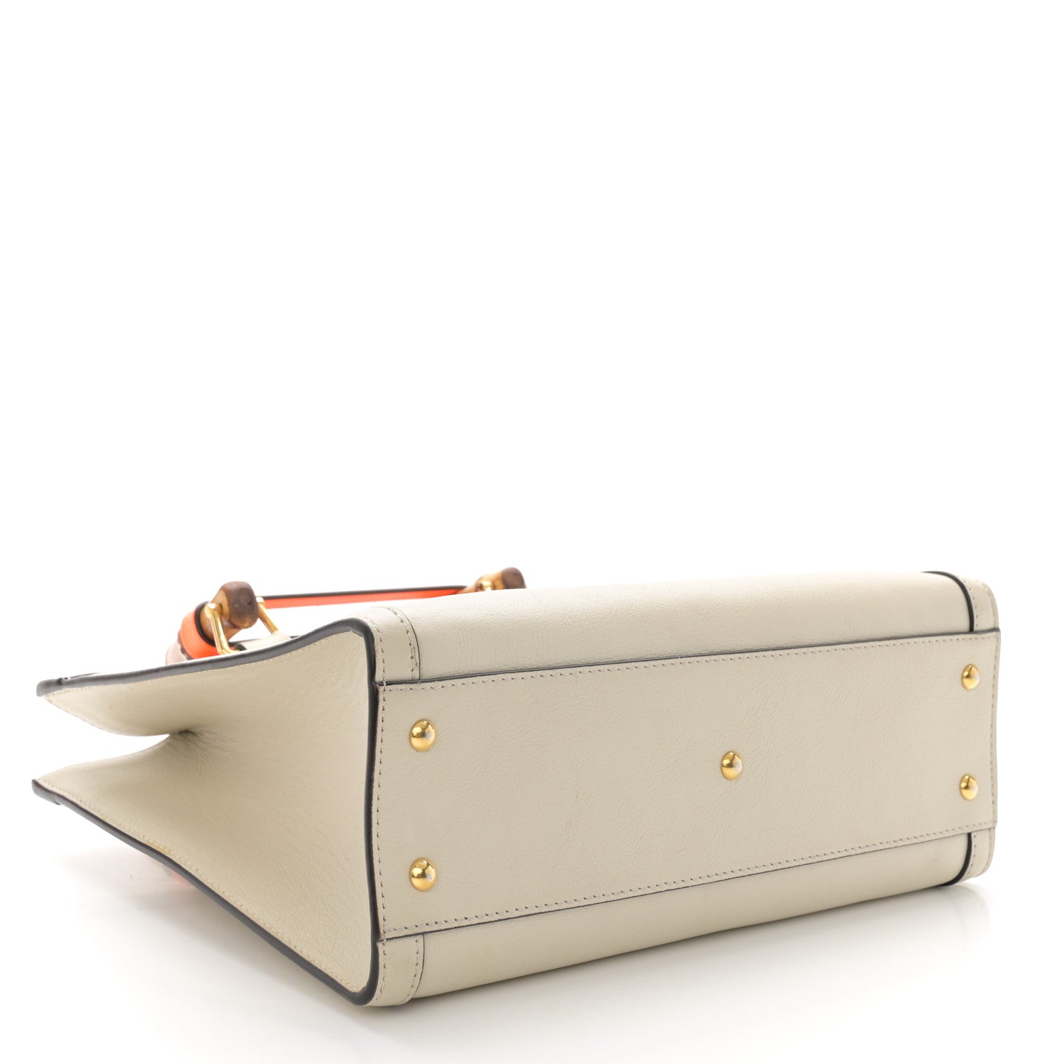 Gucci Wonka Grain Calfskin Small Diana Tote Bag Mystic White Orange Fluo 4 of 12