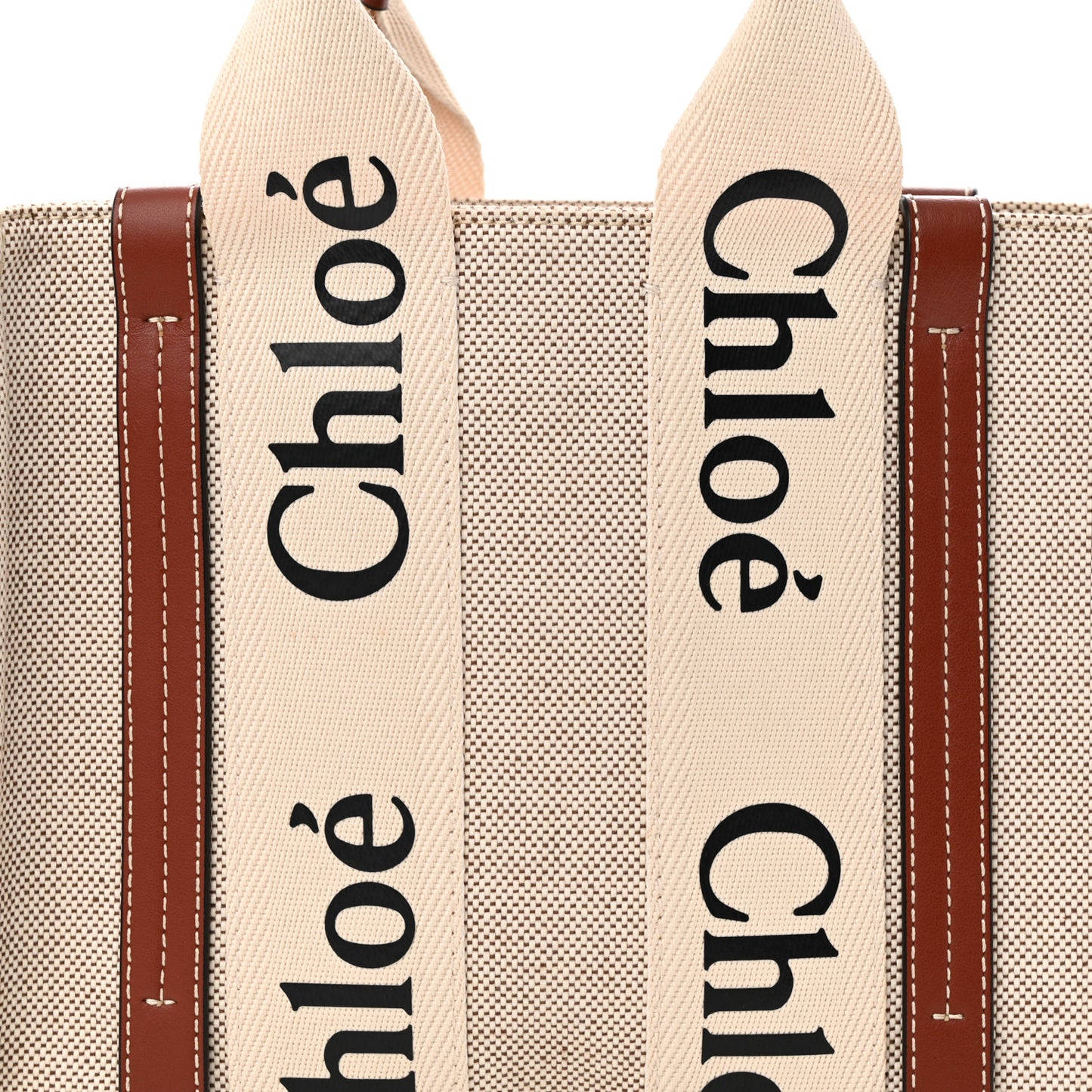 Cotton Calfskin Small Woody Ribbon Tote White Brown