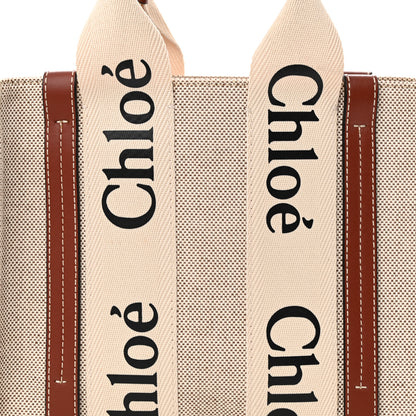 Chloe Cotton Calfskin Small Woody Ribbon Tote White Brown 8 of 12