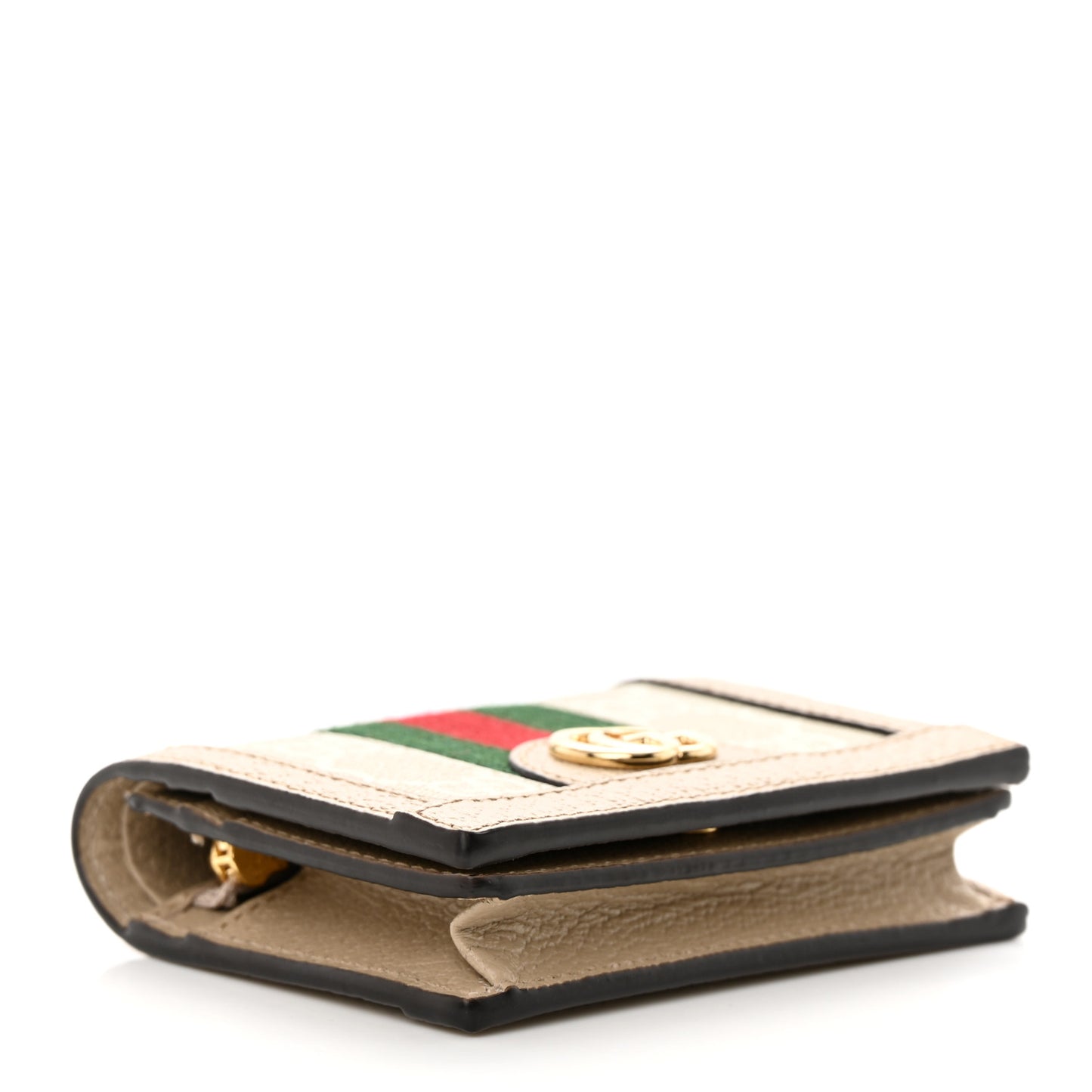 GG Supreme Monogram Textured Dollar Calfskin Web Ophidia Card Case Beige Mystic White Oatmeal