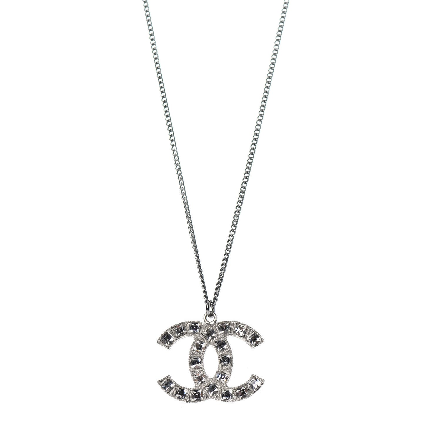 Baguette Crystal CC Necklace Silver