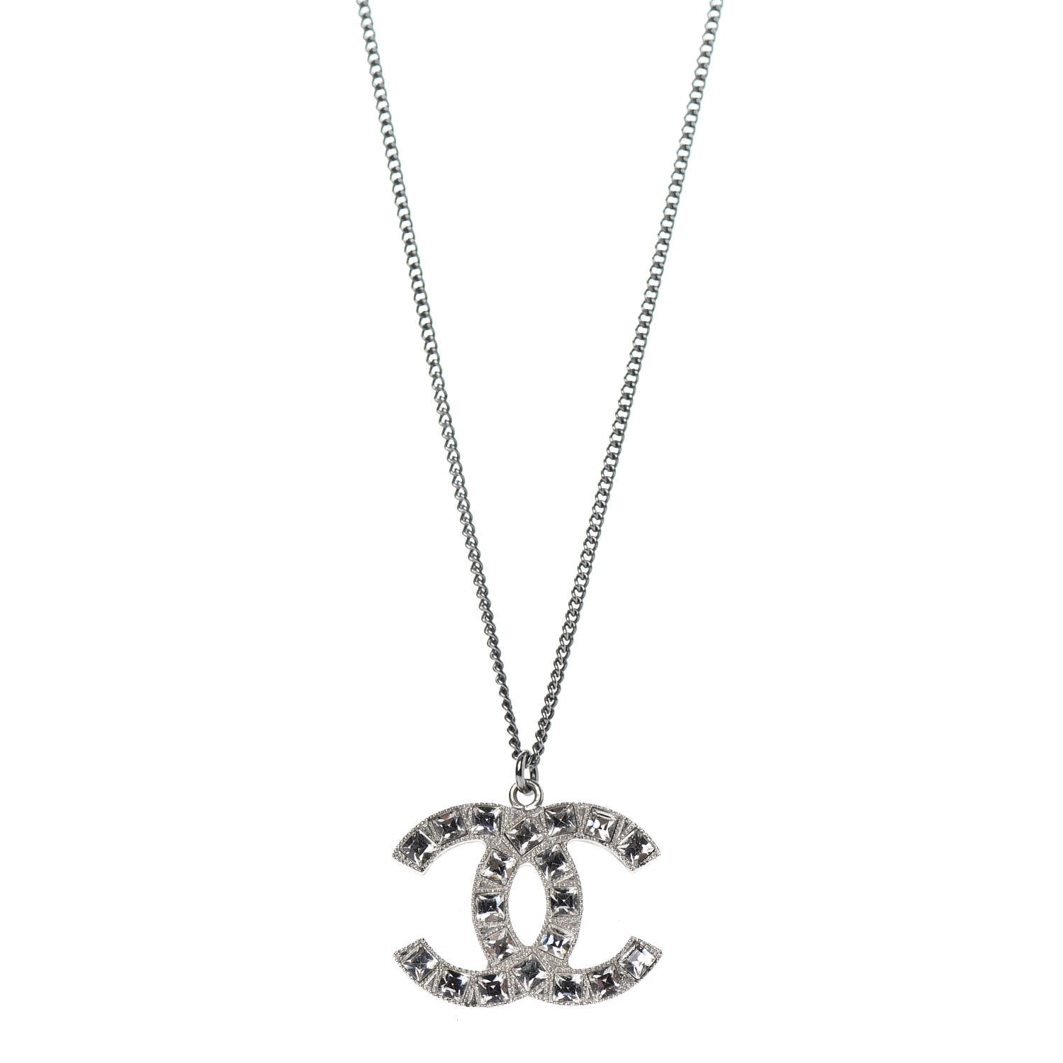 Chanel Baguette Crystal CC Necklace Silver 1 of 5