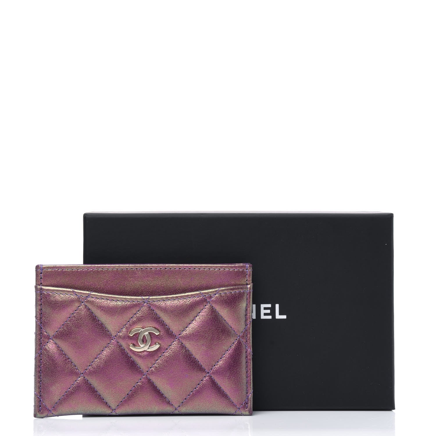 Chanel Iridescent Lambskin Quilted Card Holder Purple 14 of 14