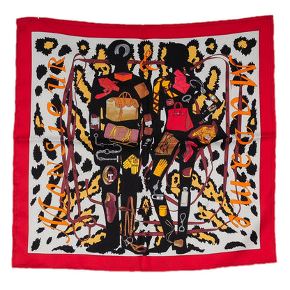 Hermes Silk Monsieur et Madame Pocket Square Scarf Rouge Gris Perle Reglisse 2 of 6