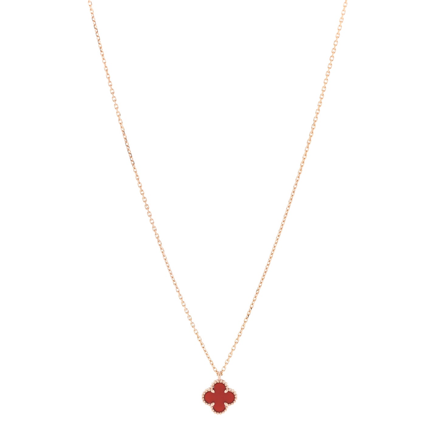 18K Rose Gold Carnelian Sweet Alhambra Pendant Necklace