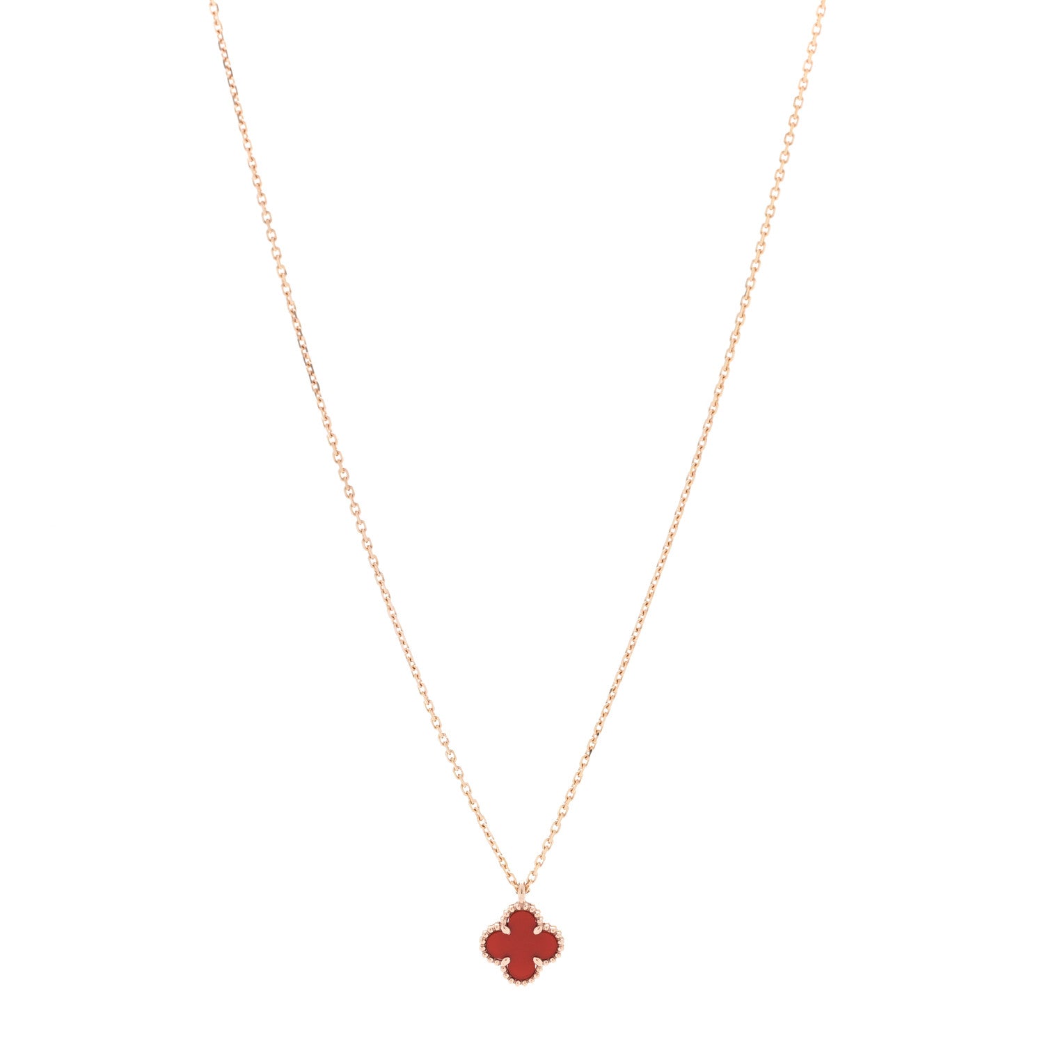 Van Cleef & Arpels 18K Rose Gold Carnelian Sweet Alhambra Pendant Necklace 1 of 6
