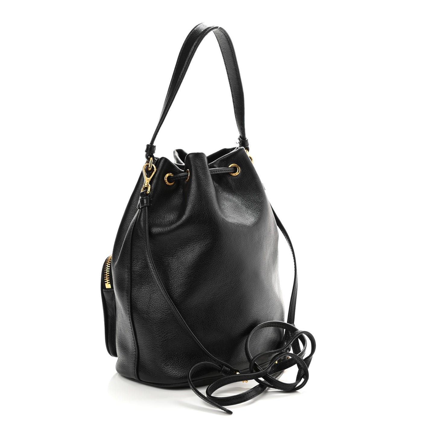 Glace Calfskin Embossed Secchiello Bucket Bag Black