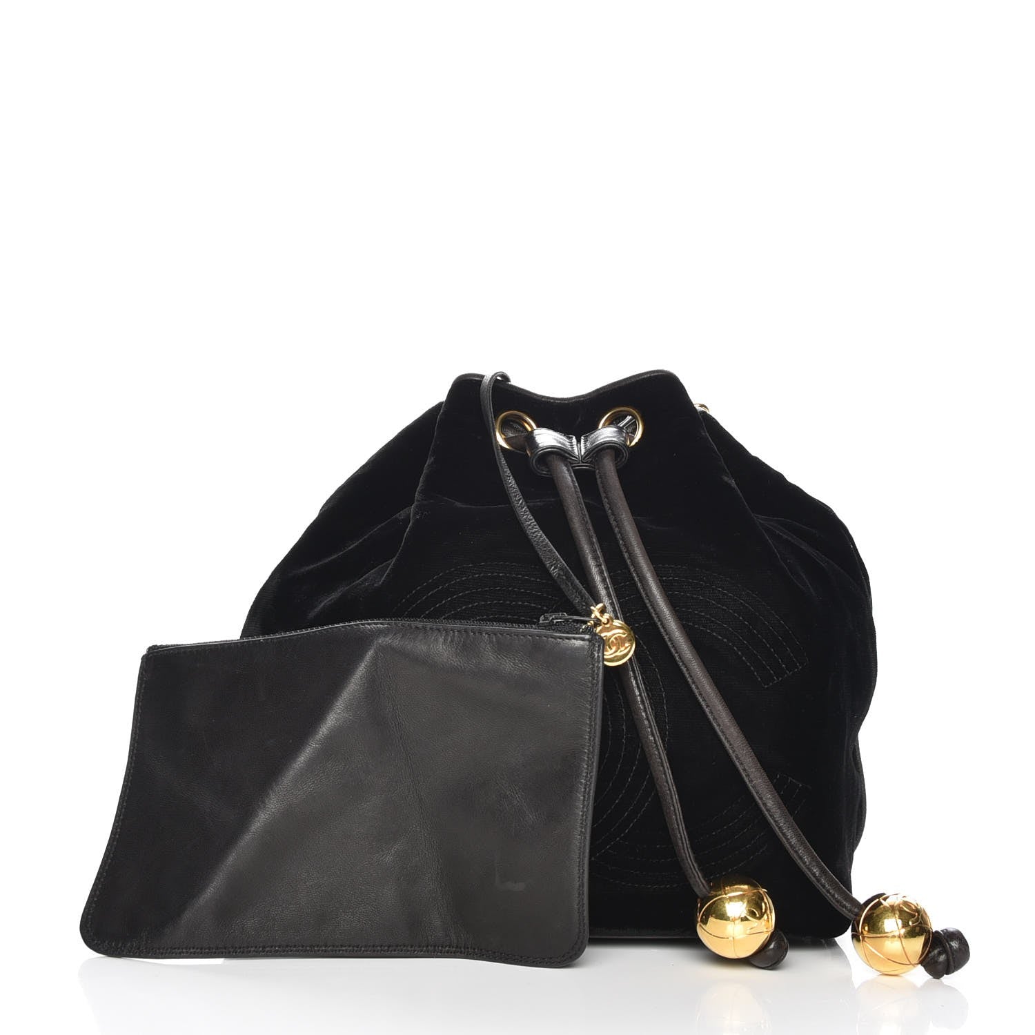 Chanel Velvet CC Drawstring Bucket Bag Black 5 of 9