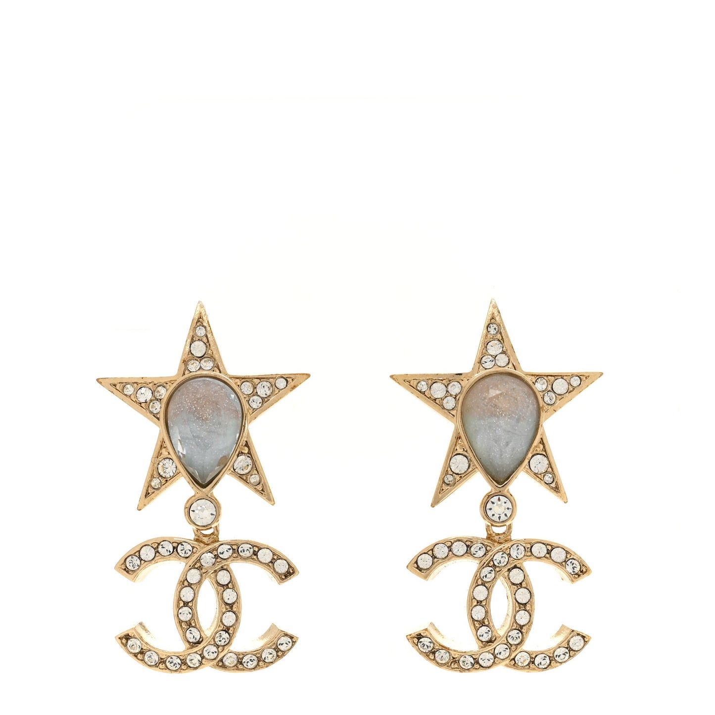 Crystal CC Star Drop Earrings Gold Blue Pink