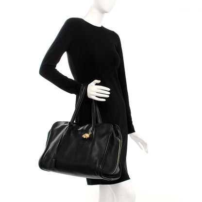 Alexander McQueen Pebbled Calfskin Large Skull Padlock Zip Around Tote Black 2 of 9