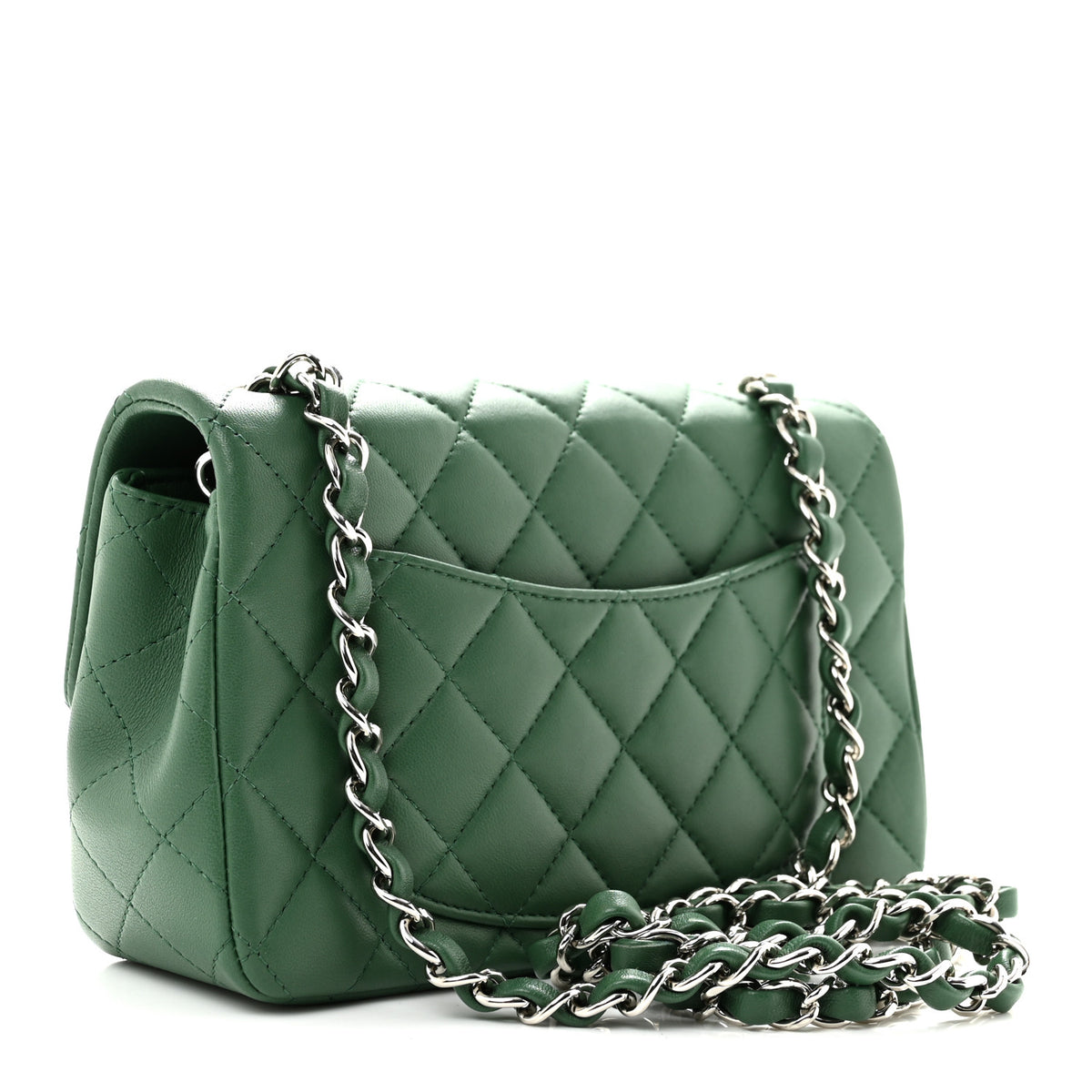Lambskin Quilted Mini Rectangular Flap Green