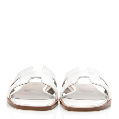 Hermes Box Calfskin Oran Sandals 37.5 White 2 of 9