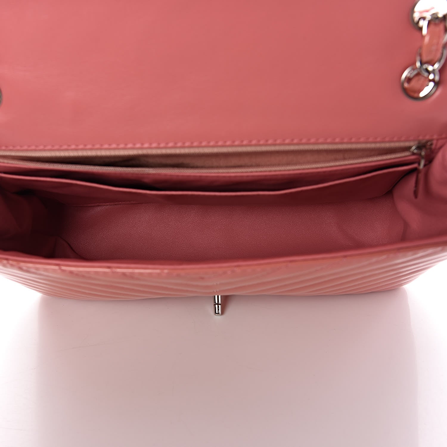 Chanel Patent Chevron Quilted Jumbo Single Flap Pink 6 of 13