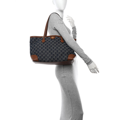 Gucci New Denim GG Monogram Medium Ophidia Shopping Tote Blue Tea Cuir 2 of 10
