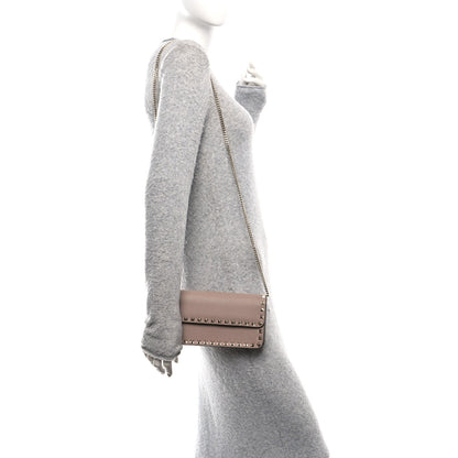 Valentino Garavani Pebbled Calfskin Rockstud Flap Wallet On Chain Poudre 2 of 10