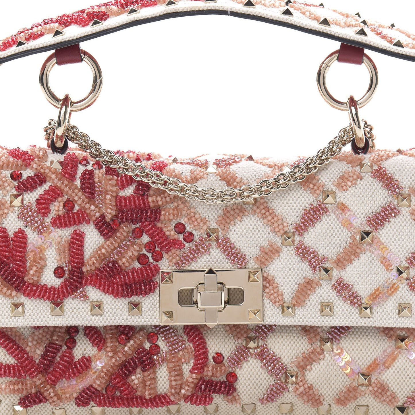 Canvas Beaded Small Rockstud Spike Shoulder Bag Multicolor