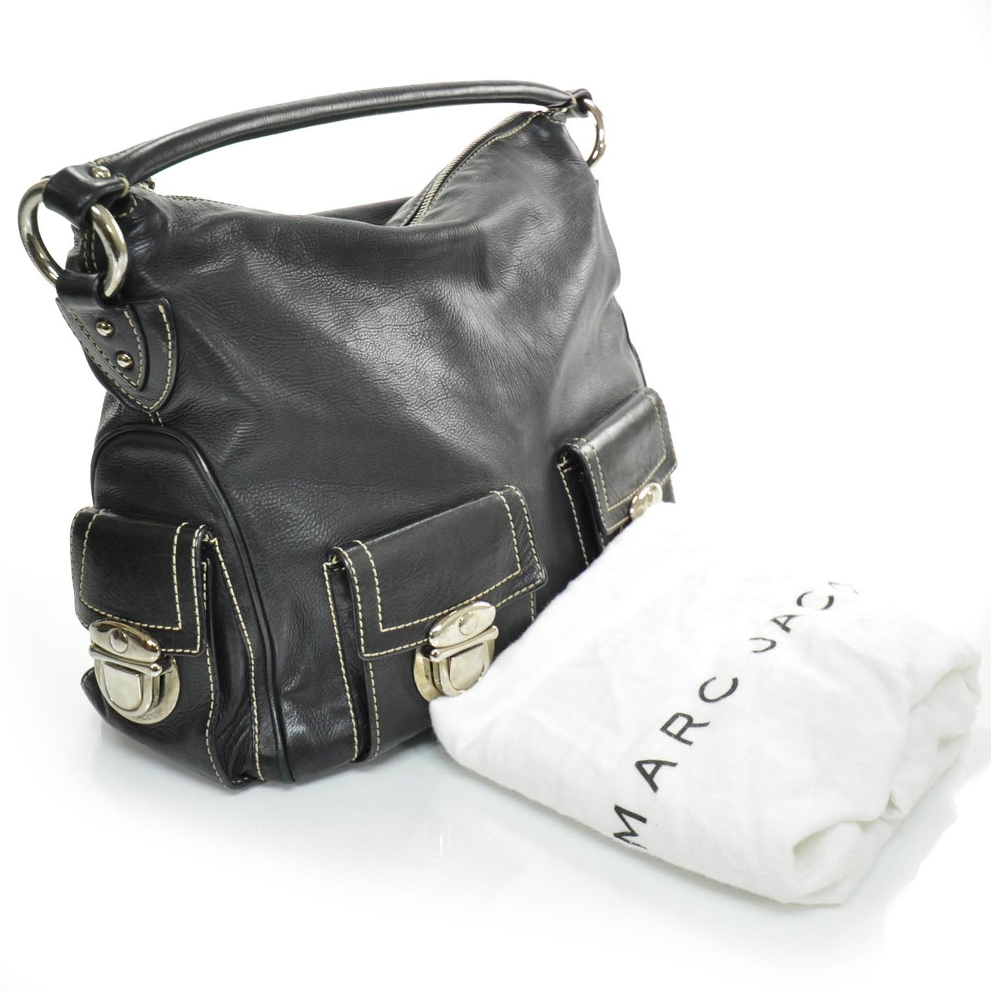 Leather Large Multipocket Hobo Black
