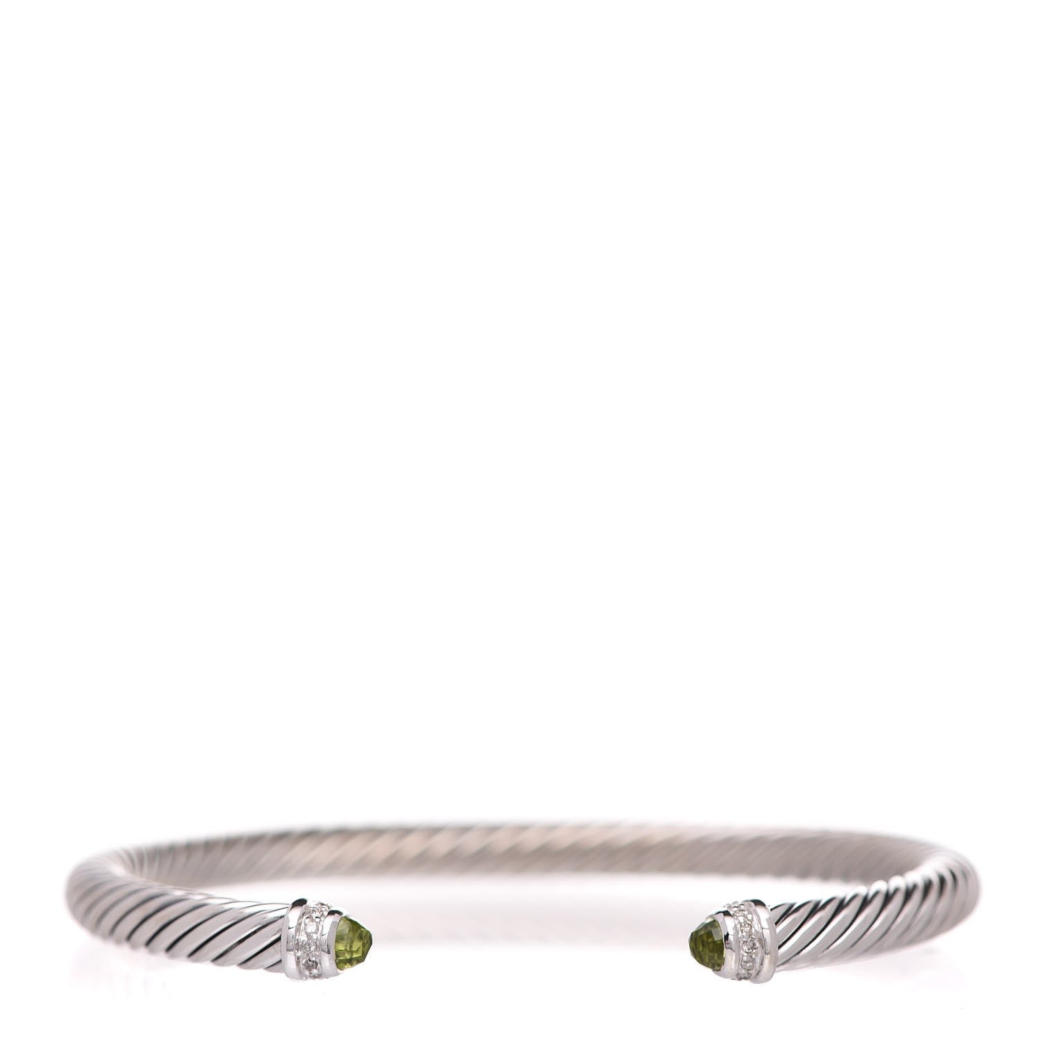 David Yurman Sterling Silver Diamond Peridot 5mm Cable Classics Bracelet 1 of 5