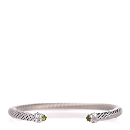 David Yurman Sterling Silver Diamond Peridot 5mm Cable Classics Bracelet 1 of 5