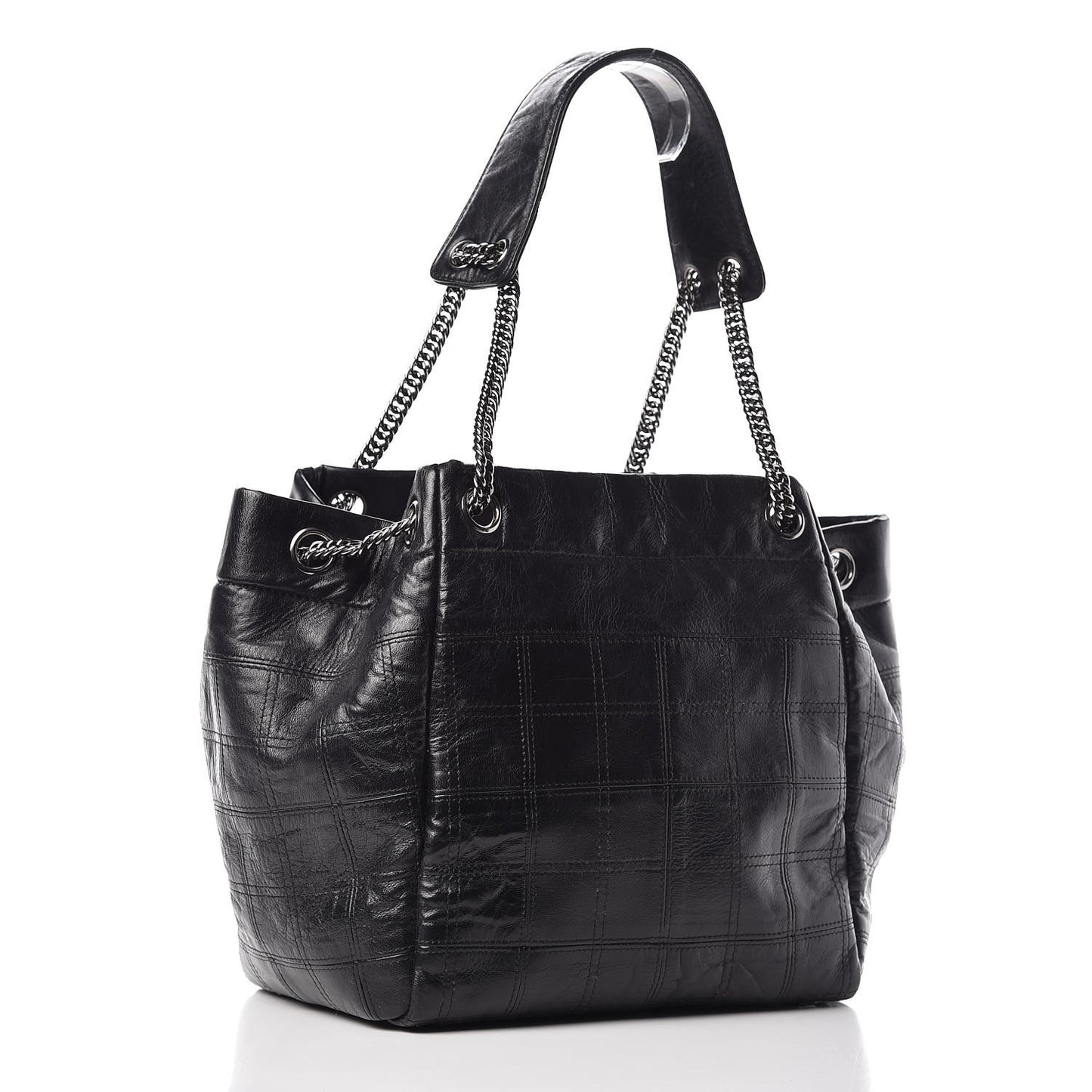 Lambskin Square Stitched Lax Accordion Shoulder Bag Black