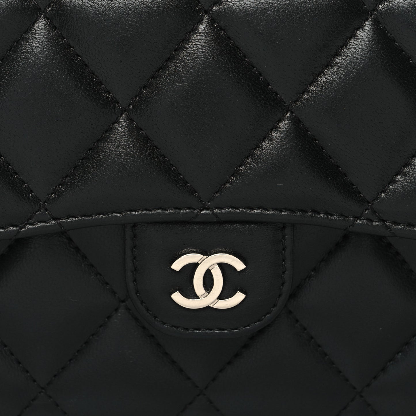 Lambskin Quilted Large Gusset Flap Wallet Black
