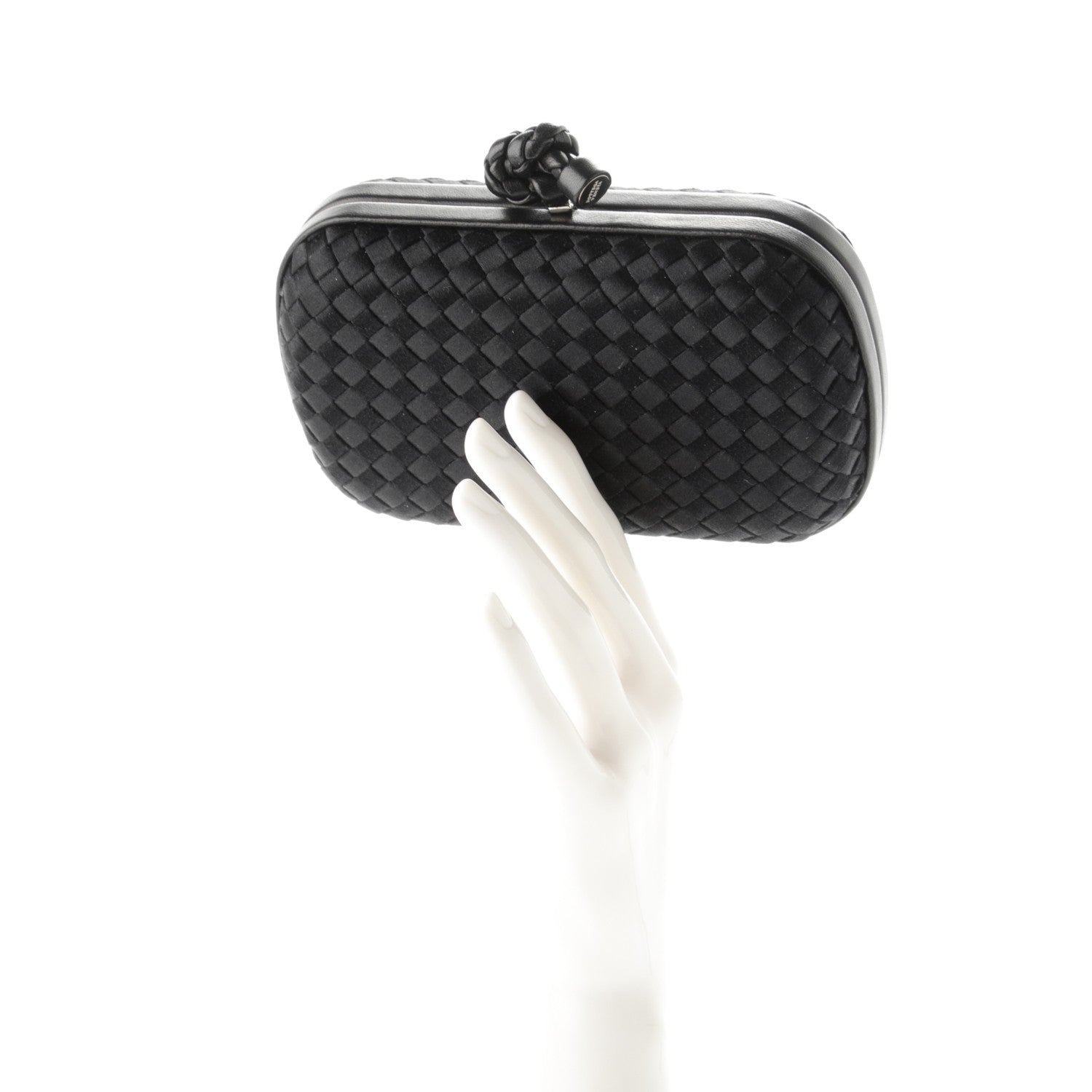 Bottega Veneta Satin Intreccio Impero Knot Clutch Black 2 of 6